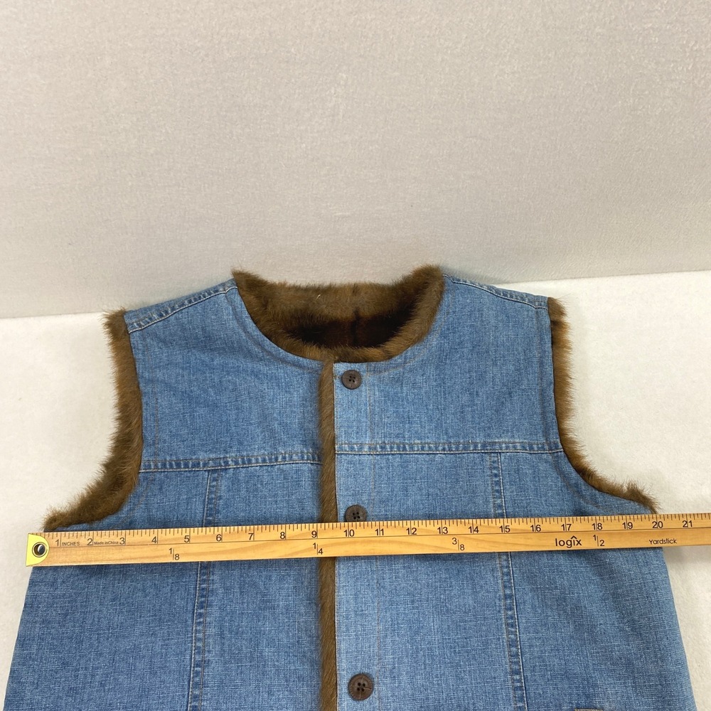 Denim & Co Reversible Vest Women Medium Denim Brown Faux Fur Indie Layering - Picture 7 of 11